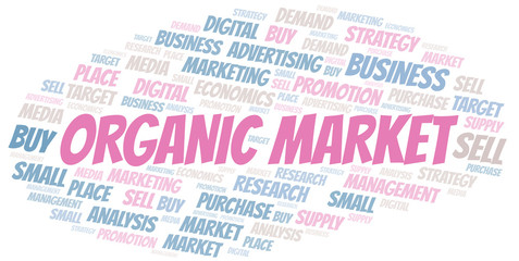 Organic Market word cloud. Vector made with text only.