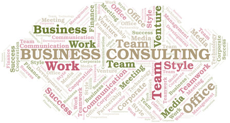 Business Consulting word cloud. Collage made with text only.