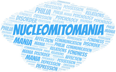 Nucleomitomania word cloud. Type of mania, made with text only.