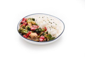 rice vegetable stir fried on isolated white background