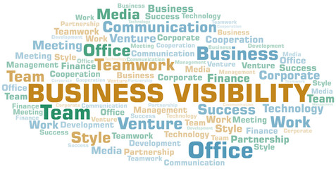 Business Visibility word cloud. Collage made with text only.