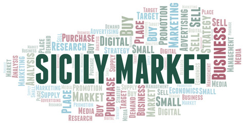 Fototapeta premium Sicily Market word cloud. Vector made with text only.