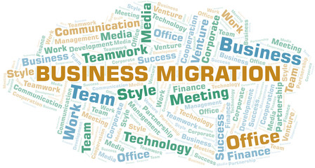 Obraz premium Business Migration word cloud. Collage made with text only.