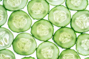 Cucumber slices isolated on the white background.