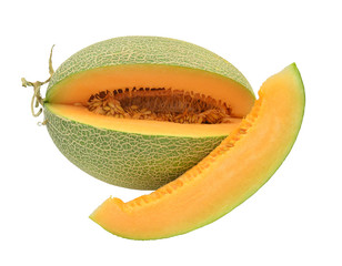 sweet orange melon slice isolated white background with clipping path