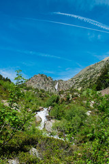 Landscape with waterfall in the mountains in summer at Parc Natural del Comapedrosa, Arinsal, Andorra