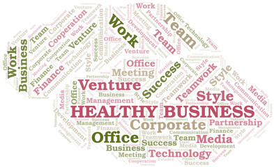 Healthy Business word cloud. Collage made with text only.