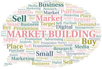 Market Building word cloud. Vector made with text only.