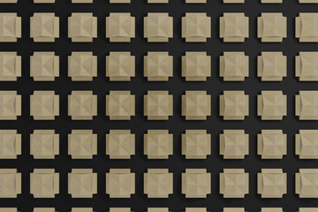 abstract 3d render, black background with wood blocks