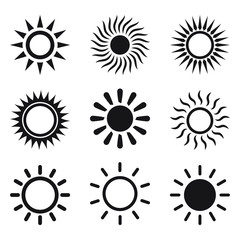 Set of sun icons, isolated vector