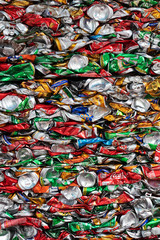 Fototapeta na wymiar compressed aluminium cans different brands