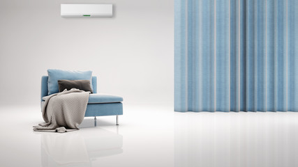 large luxury modern bright interiors with air conditioning illustration 3D rendering
