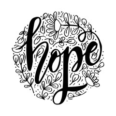 Hope hand lettering typography with floral