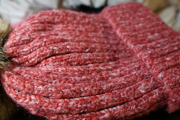 Beautiful woolen merino hat feather knitted material winter warm clothes fashionable soft textile trendy patterns