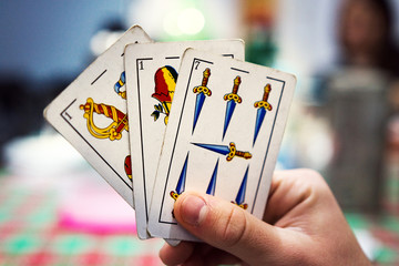 Spanish game cards Truco, a typical trick game in Latin America