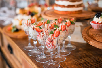 dessert with strawberries in a restaurant
