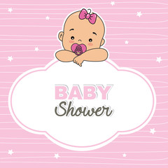 baby shower card. Baby girl with frame