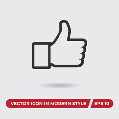 Thumb up vector icon in modern style for web site and mobile app