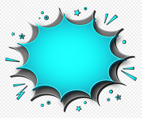 Comics background. Cartoon poster in pop art style with grey - blue speech bubbles with halftone and sound effects. Funny colorful banner with place for text on transparent backdrop