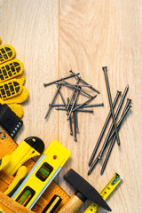 Tools in the bag for carpentry and accessories.