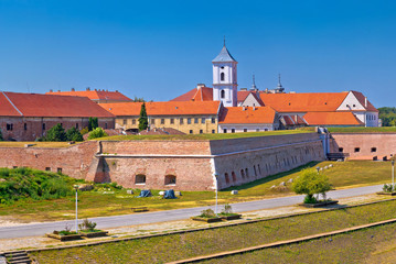 Tvrdja old town walls and Drava river walkway in Osijek panoramic view