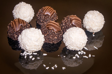 Assortment sweet confectionery Chocolate Candies and pralines