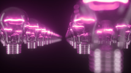 Surface of flashing incandescent bulbs. Blinking lights. 3d illustration