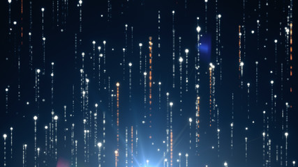 Obraz premium Abstract technology background with animation of fast flying flickering code particles as data transfer. Modern color spectrum 3d illustration