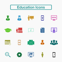 Education Icon Set. Flat style vector EPS.