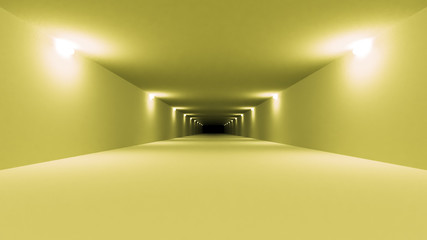 Futuristic sci-fi tunnel interior. Science fiction corridor. Abstract modern technology background. 3d illustration