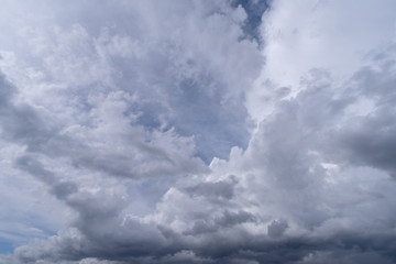 Towering cumulonimbus clouds accompanied by smaller cumulus clouds