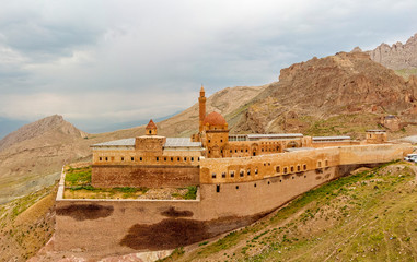 Aerial view of Ishak Pasha Palace, it is a semi-ruined palace and administrative complex located in...