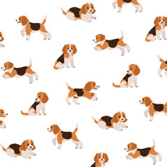 Cartoon happy beagle - simple trendy pattern with dogs. Flat vector illustration for prints, clothing, packaging and postcards.  - obrazy, fototapety, plakaty