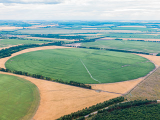 Farm fields with a bird's-eye view. Nature background