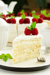 raspberry and cream cake. Selective focus.