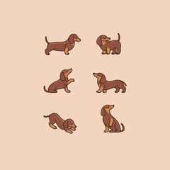Dachshunds icon set. Different type of dachshund. Vector illustration for prints, clothing, packaging, stickers, stickers.