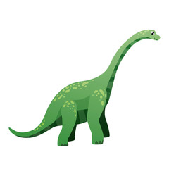 big green dinosaur with a long neck diplodocus in full growth, small head, cartoon style on a blea isolated background
