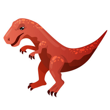 Big evil red Tirex Tyrannosaurus Rex dinosaur, aggressive full-length, on an isolated white background, predatory, scary, in a cartoon style, villain