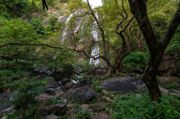Naklejka na ściany i meble Deep forest waterfall in thailand, Klong lan waterfall
