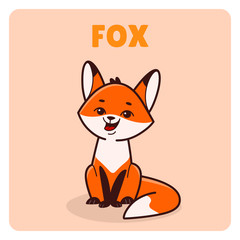 Fox sitting, cute character for children. Vector illustration in cartoon style. Animal alphabet.