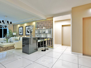 Contemporary living room studio. 3D render