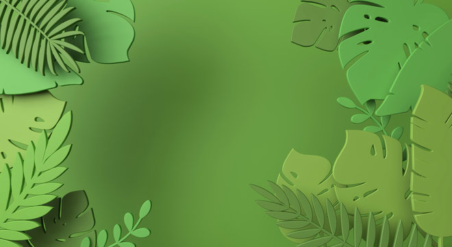 Creative tropical jungle leaf minimal background. 3D Render