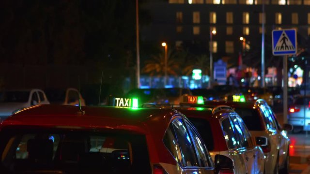 Taxi cabs in the city in 4k slow motion 60fps