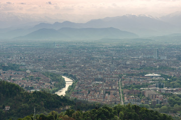 Landscape of Turin from Superga, piedmont, Italy.