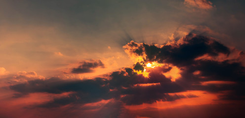 Beautiful sky with cloud and empty area for text. concept Nature for presentation background, Beautiful colorful sky with sunlight. Environment and beauty