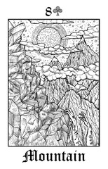 Mountain. Tarot card from vector Lenormand Gothic Mysteries oracle deck.