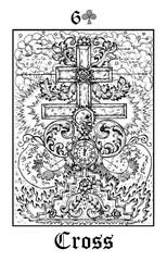 Cross and skull. Tarot card from vector Lenormand Gothic Mysteries oracle deck.