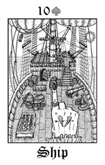 Ship. Tarot card from vector Lenormand Gothic Mysteries oracle deck.