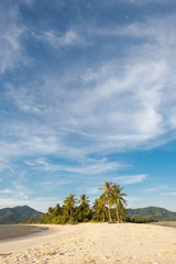 Beautiful scenery of coconut trees on a white beach in the morning and bright blue sky,Koh Yao Yai,Phang Nga,Thailand