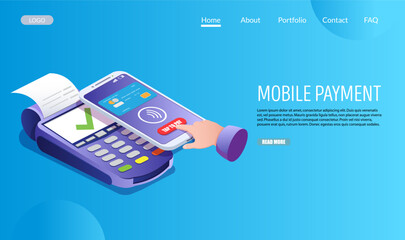 Mobile payment vector website landing page design template